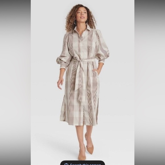 a new day Dresses & Skirts - A new day Tie-Waist Shirt Dress in Neutral Stripe